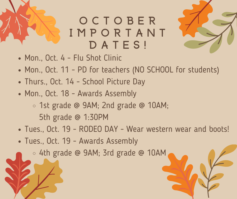 October Important Dates Moody Elementary