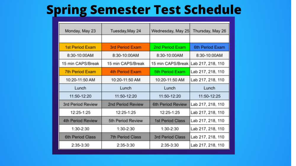 WHHS Semester Test Schedule 2022