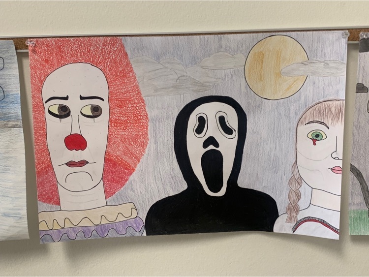 Halloween-themed artwork created by Mr. Bowmen's students.