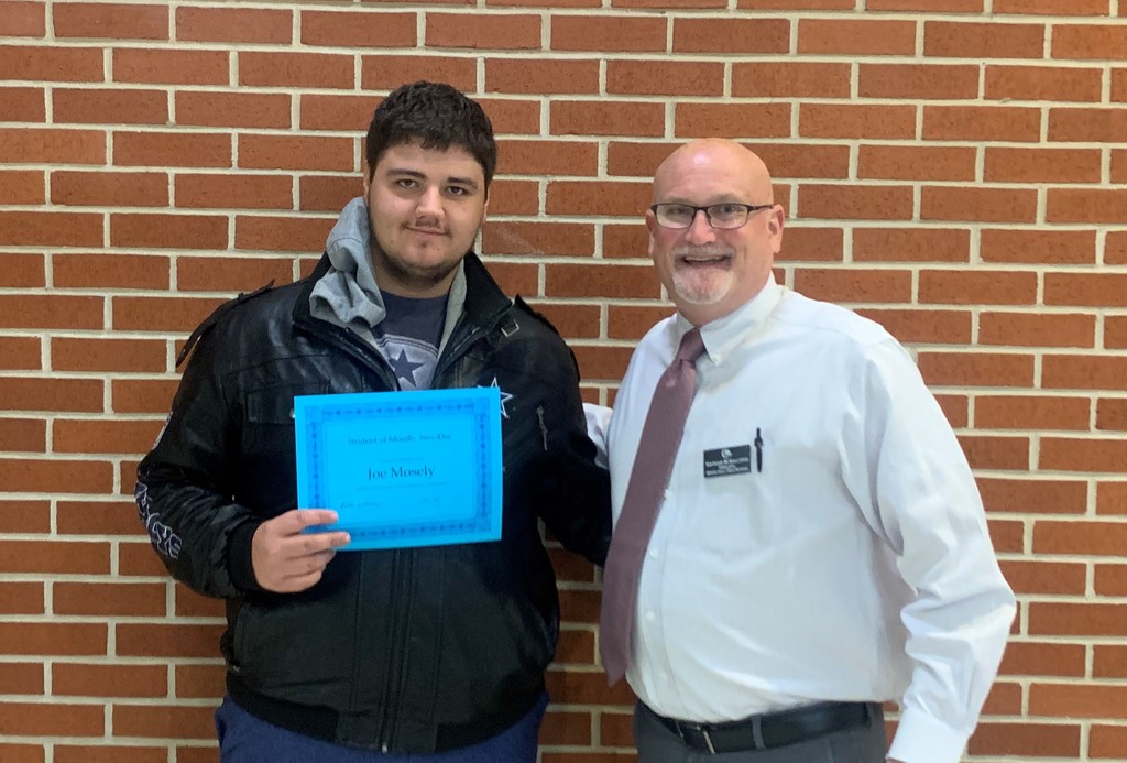 Joe Moseley is the WHHS Student of the Month for November and December.
