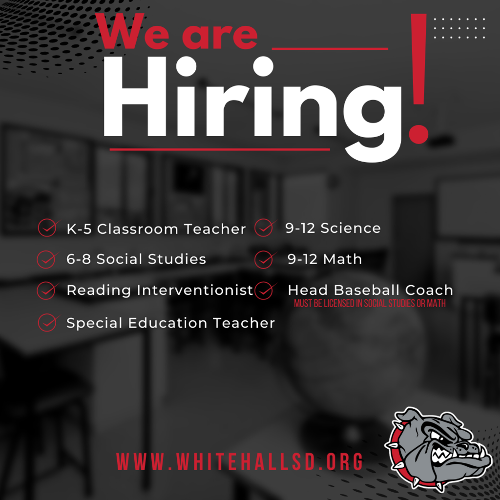 We are hiring.  K-5 Classroom teacher; 9-12 Science; 6-8 Social Studies; 9-12 Math; reading interventionist; head baseball coach with math or social studies certification, and special education teacher